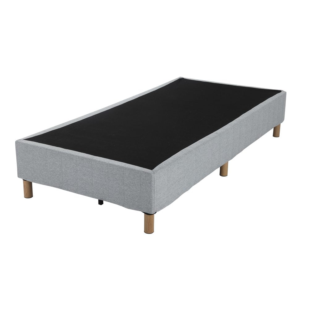 Single Metal Bed Frame with Linen Cover Sturdy Light Grey Base