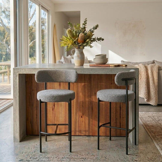 Contemporary Grey Boucle Elsa Low Bar Stools - 2026 table 160