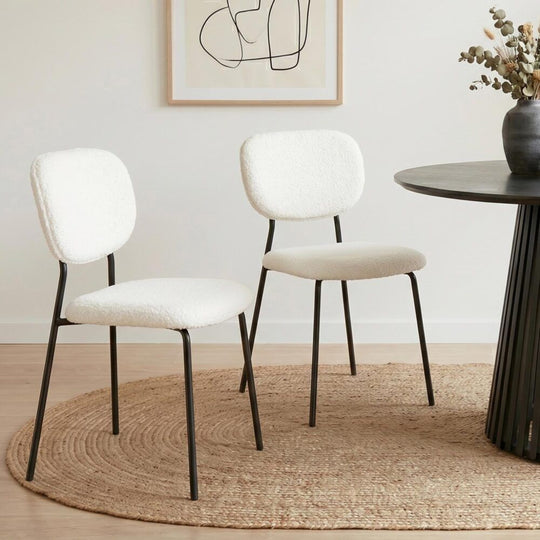 White Whisper Teddy Fabric Dining Duo - Charcoal Armless Chairs