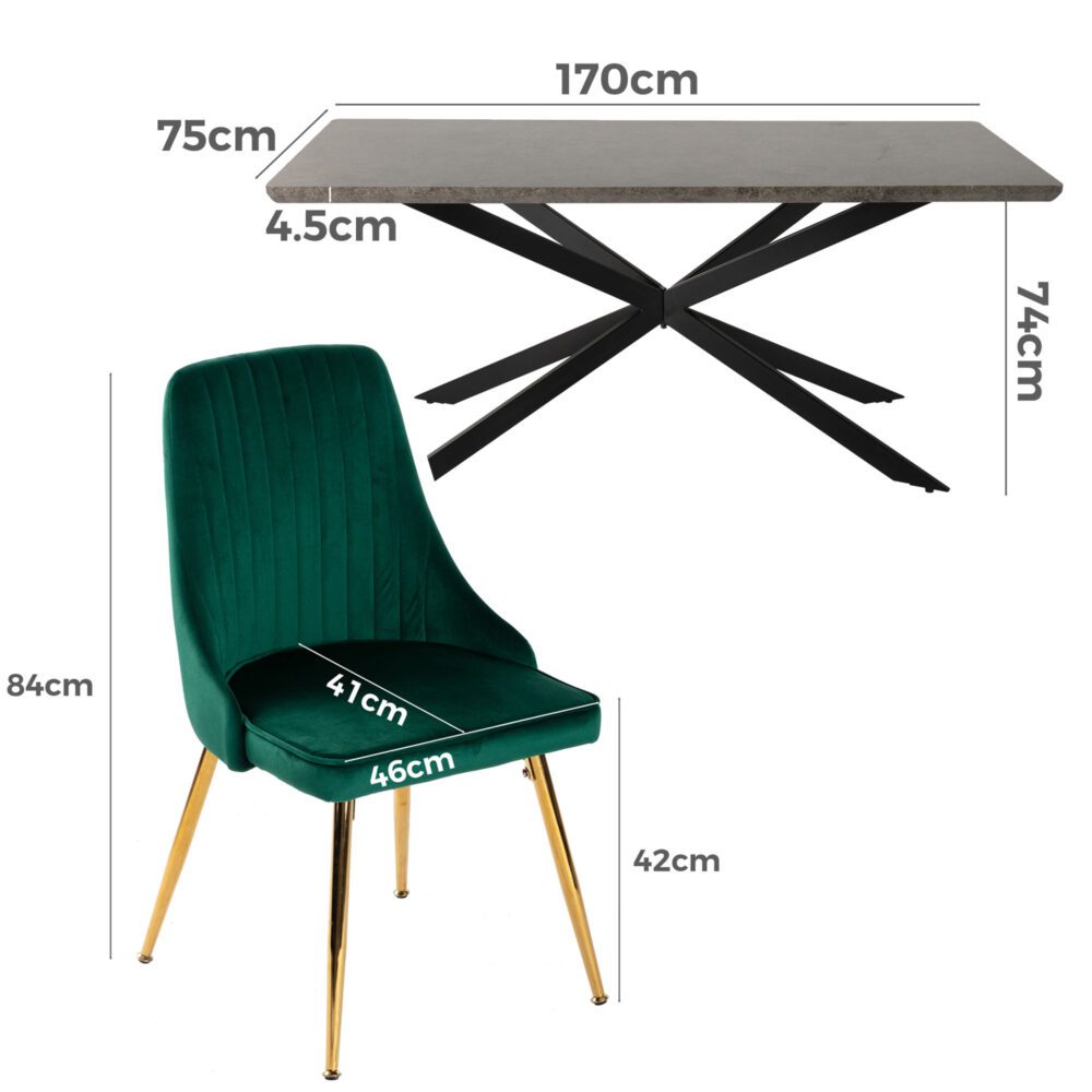 Rectangular Table and Navy Velvet Chairs Dining Set