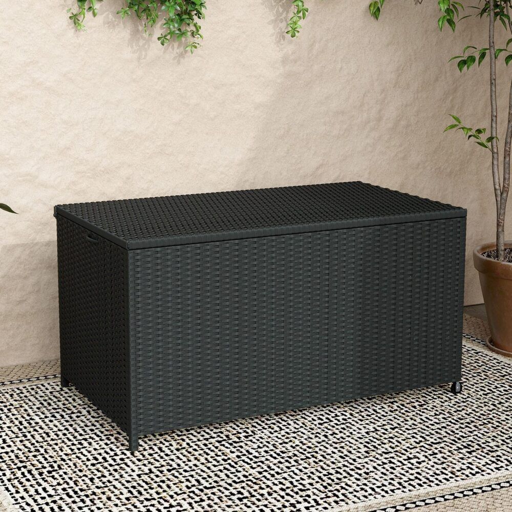Outdoor Pe Wicker Storage Box Garden 320L-Black - Outdoor Furniture Accessories
