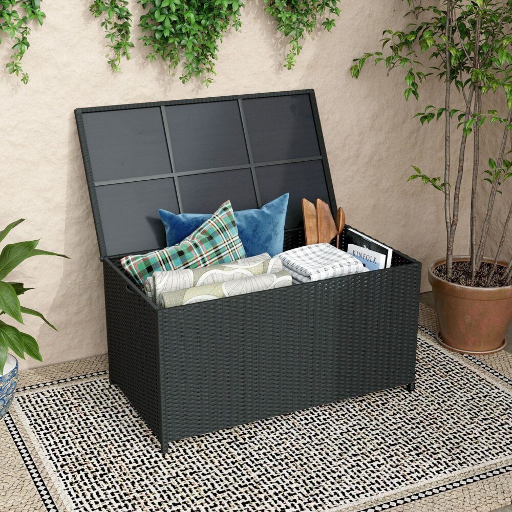 Black colour - Outdoor Pe Wicker Storage Box Garden 320L-Black