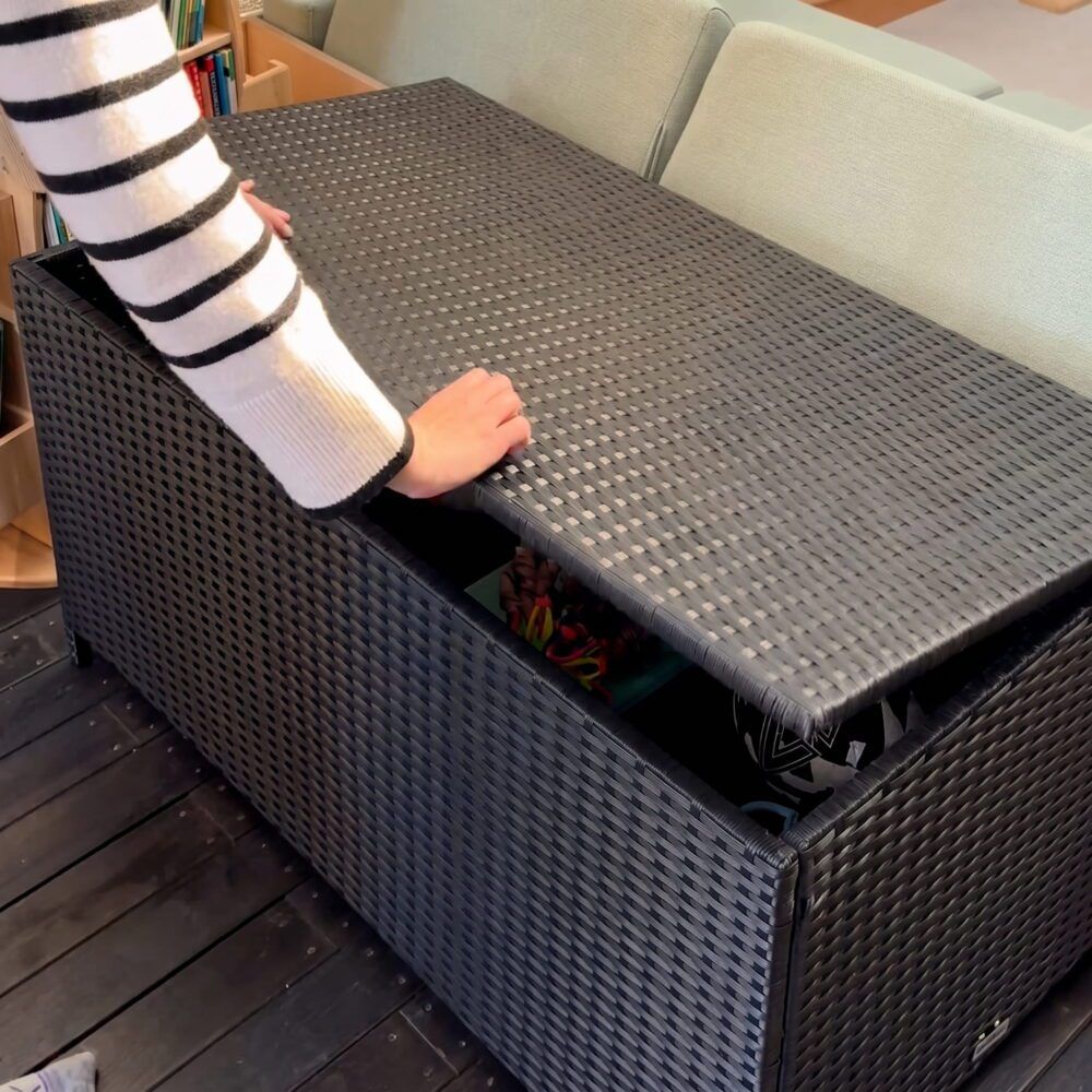 Outdoor Pe Wicker Storage Box Garden 320L-Black, Black colour