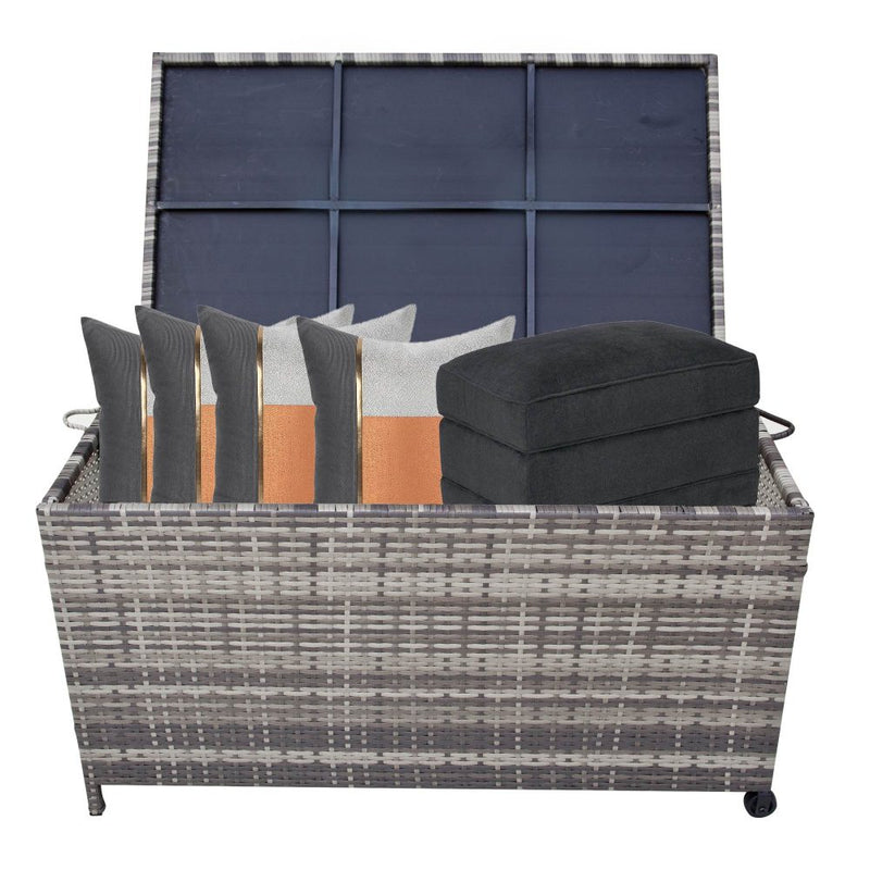 Outdoor Pe Wicker Storage Box Garden 320L-Grey - Outdoor Furniture Accessories