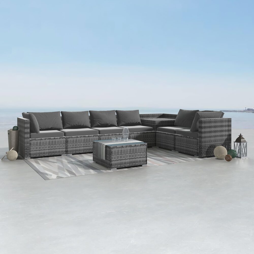 8PCS Outdoor Furniture Modular Lounge Sofa Lizard-Black