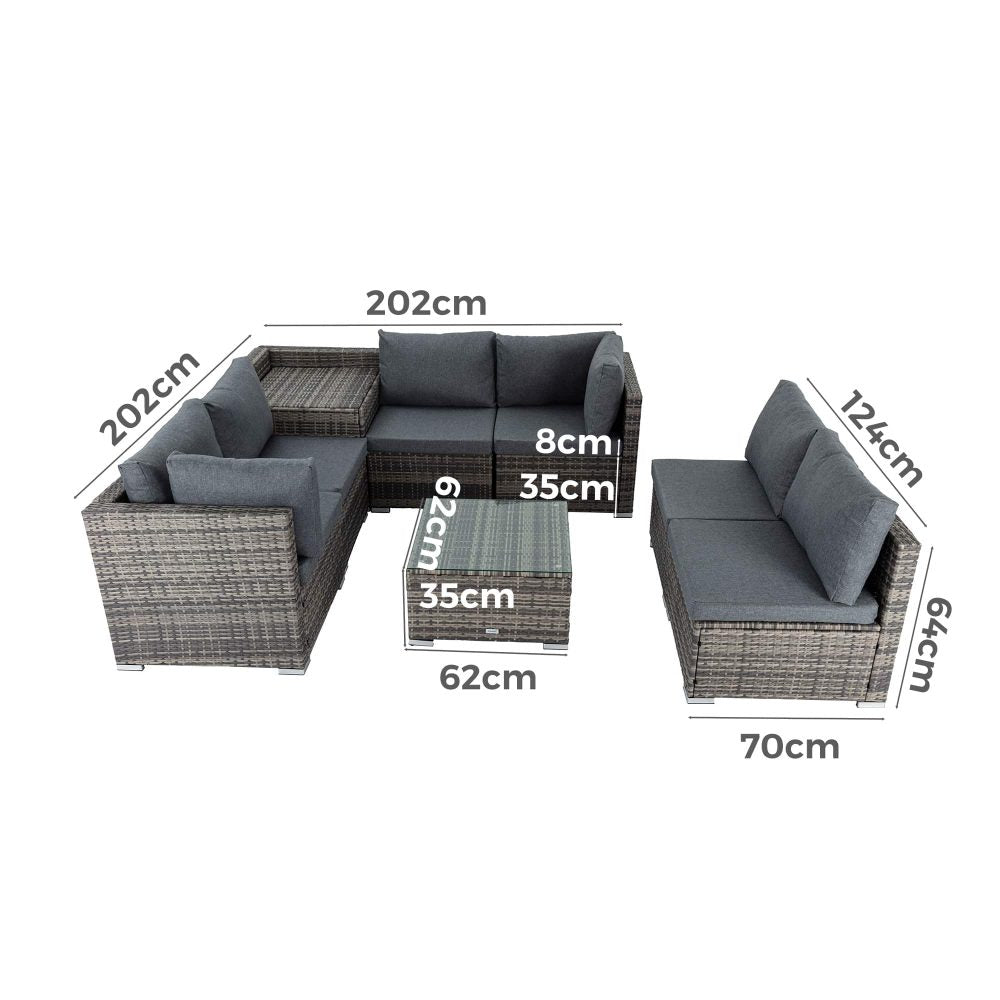 8PCS Outdoor Furniture Modular Lounge Sofa Lizard-Black