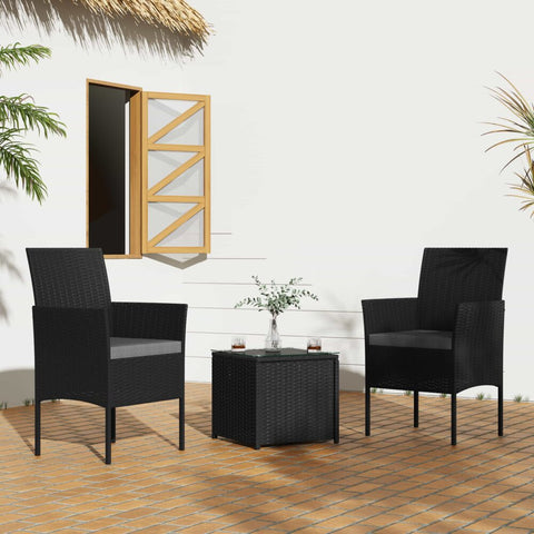 3Pc Outdoor Table And Chairs Set - Black