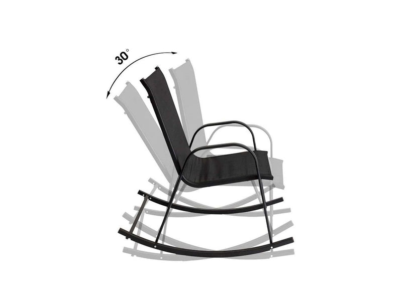 Rocking Chair High Back Rocker Chairs Steel Metal Textilene Fabric-Black - Outdoor Chairs