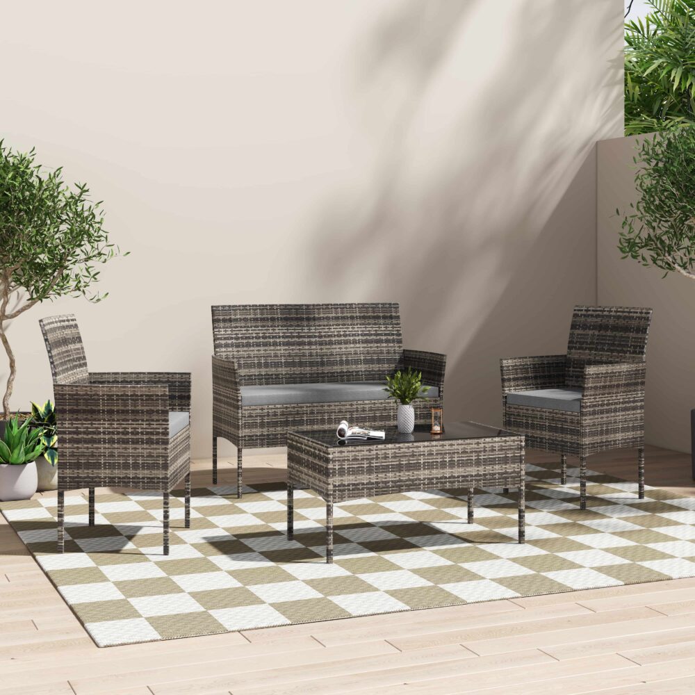 4 Seater Wicker Outdoor Lounge Set - Mixed Grey