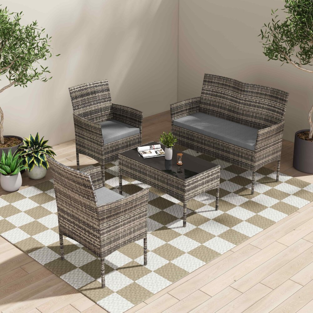 4 Seater Wicker Outdoor Lounge Set - Mixed Grey