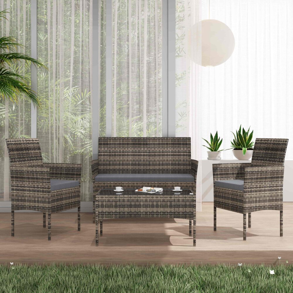 4 Seater Wicker Outdoor Lounge Set - Mixed Grey