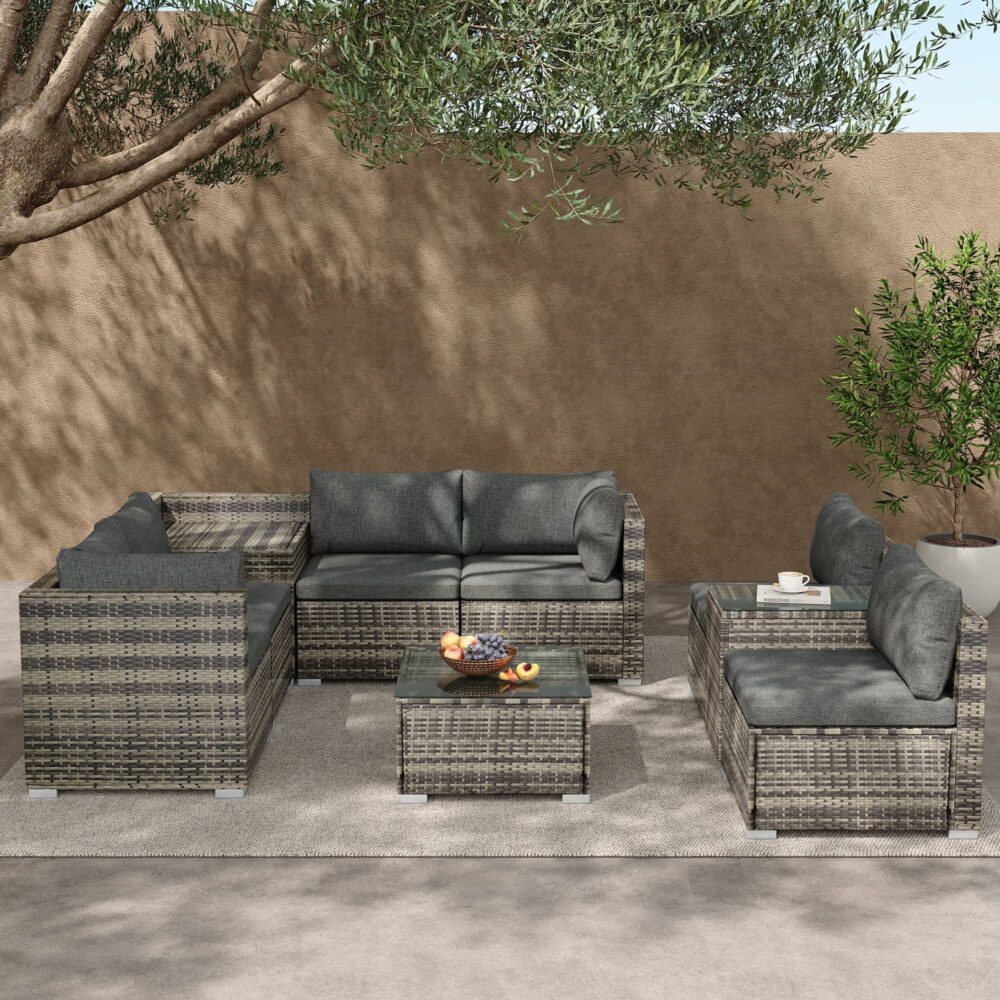 Modular Outdoor Lounge Set-9pcs Sofa, Armchairs and Coffee Table