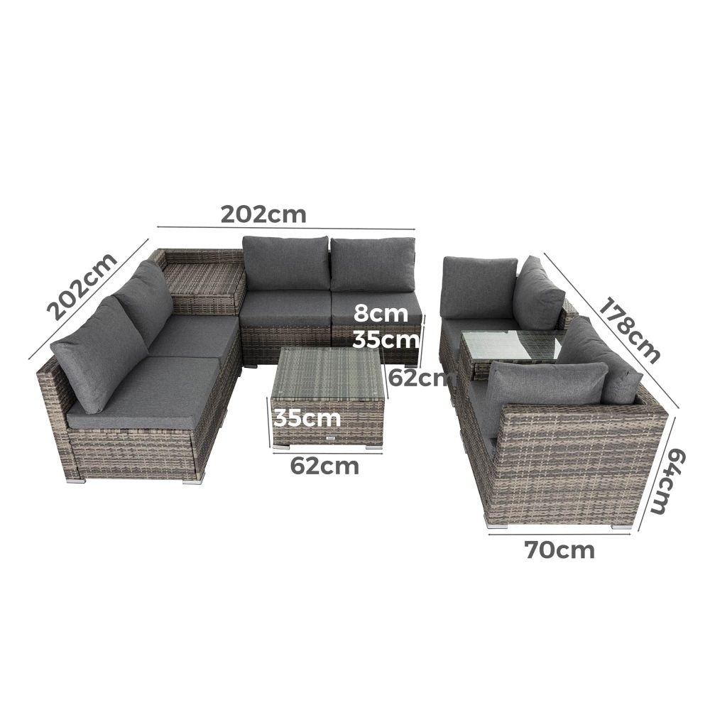 Modular Outdoor Lounge Set-9pcs Sofa, Armchairs and Coffee Table