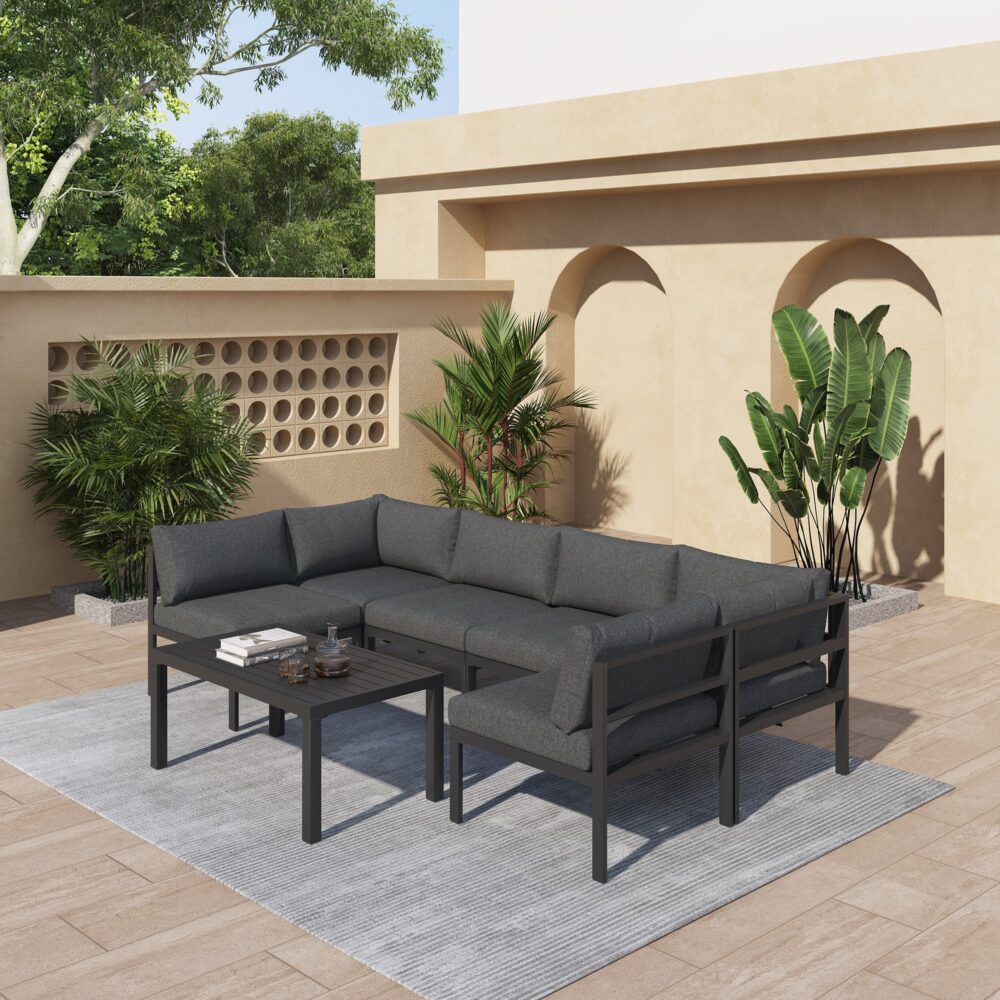 Discover Our Contemporary 7-Piece Charcoal Grey Minimalist Lounge Set