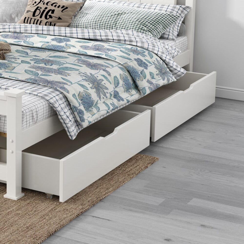 Wooden Bed Frame 2x With Storage Drawers And Trundle White