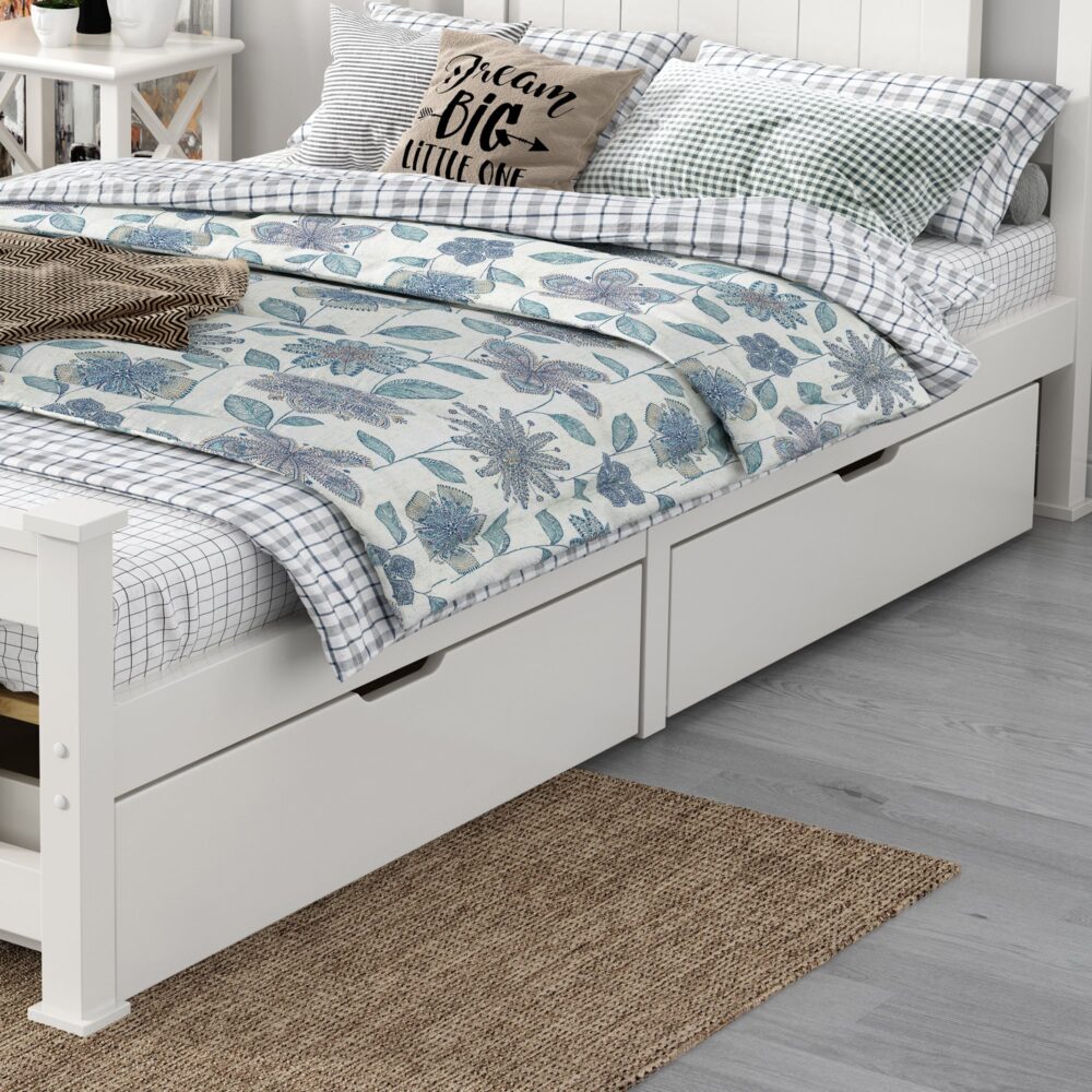 Wooden Bed Frame 2x With Storage Drawers And Trundle White