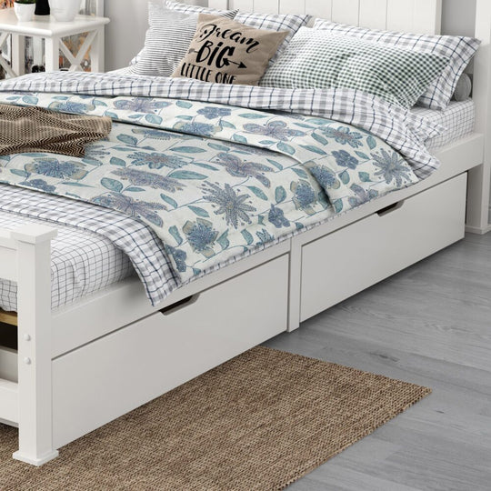Wooden Bed Frame 2x With Storage Drawers And Trundle White