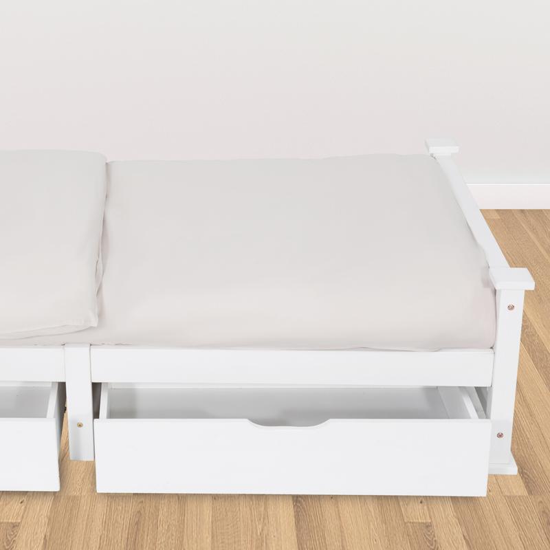 Wooden Bed Frame 2x With Storage Drawers And Trundle White