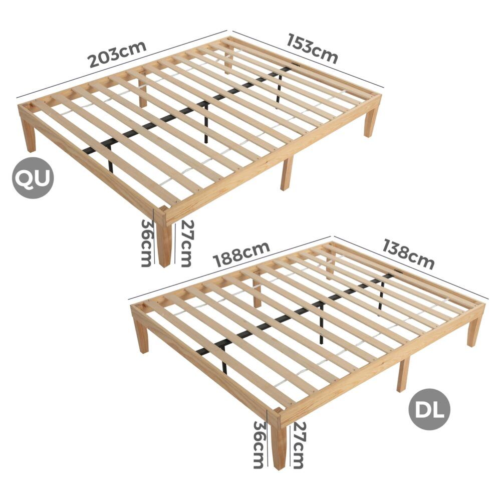 Wooden finish - Warm Wooden Natural Bed Base Frame – Double
