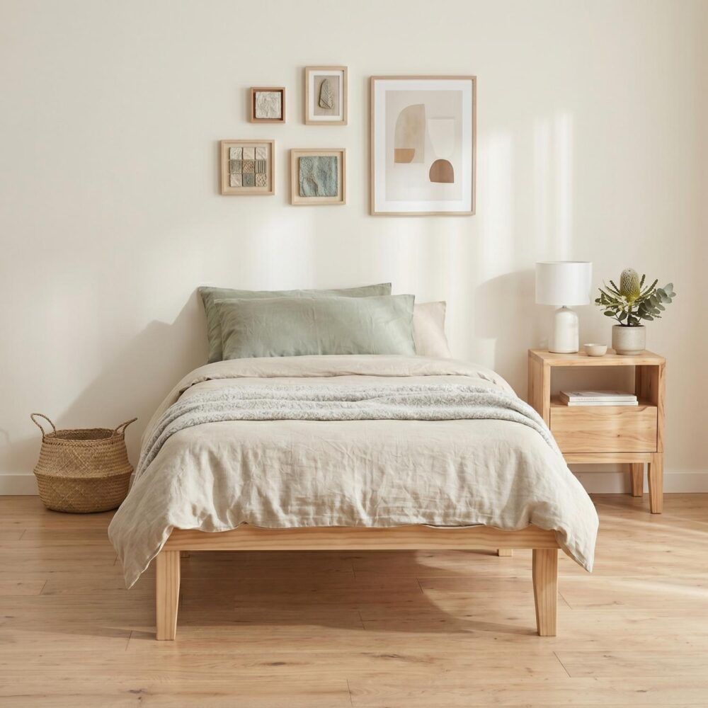 Single Size Warm Wooden Natural Bed Base Frame â€“ King Single