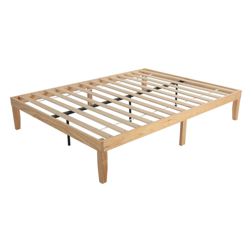 Warm Wooden Natural Bed Base Frame – Queen - Rustic Handcrafted
