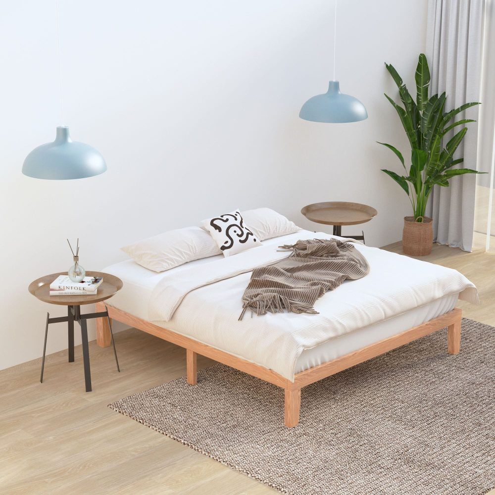 Warm Wooden Natural Bed Base Frame – Queen, Natural colour