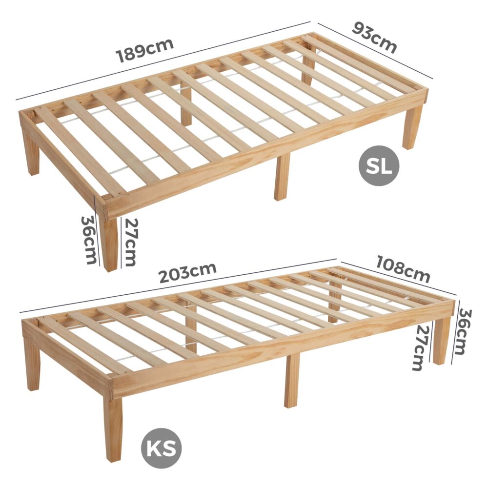 Single Size Warm Wooden Natural Bed Base Frame â€“ Single