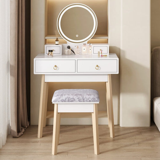 Dressing Vanity Table Stool Set with Make-up LED Lighted