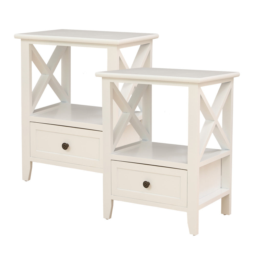 2-Tier Bedside Table With Storage Drawer 2 Pc Rustic White