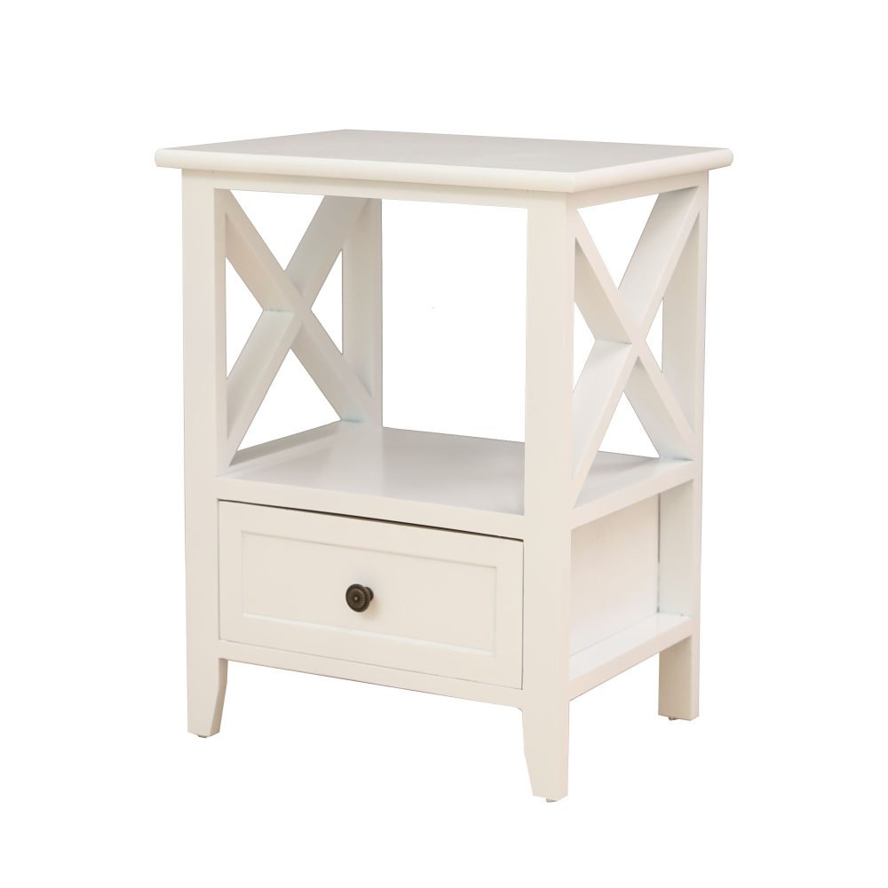 2-Tier Bedside Table With Storage Drawer 2 Pc Rustic White