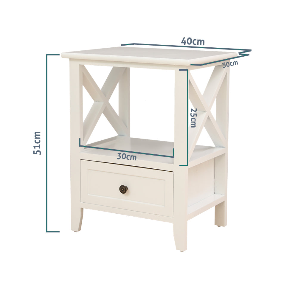 2-Tier Bedside Table With Storage Drawer 2 Pc Rustic White