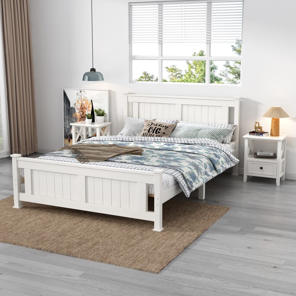 2-Tier Bedside Table With Storage Drawer 2 Pc Rustic White
