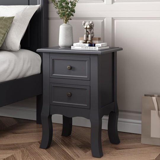 French Bedside Table Nightstand Grey Set of 2 | Grey colour