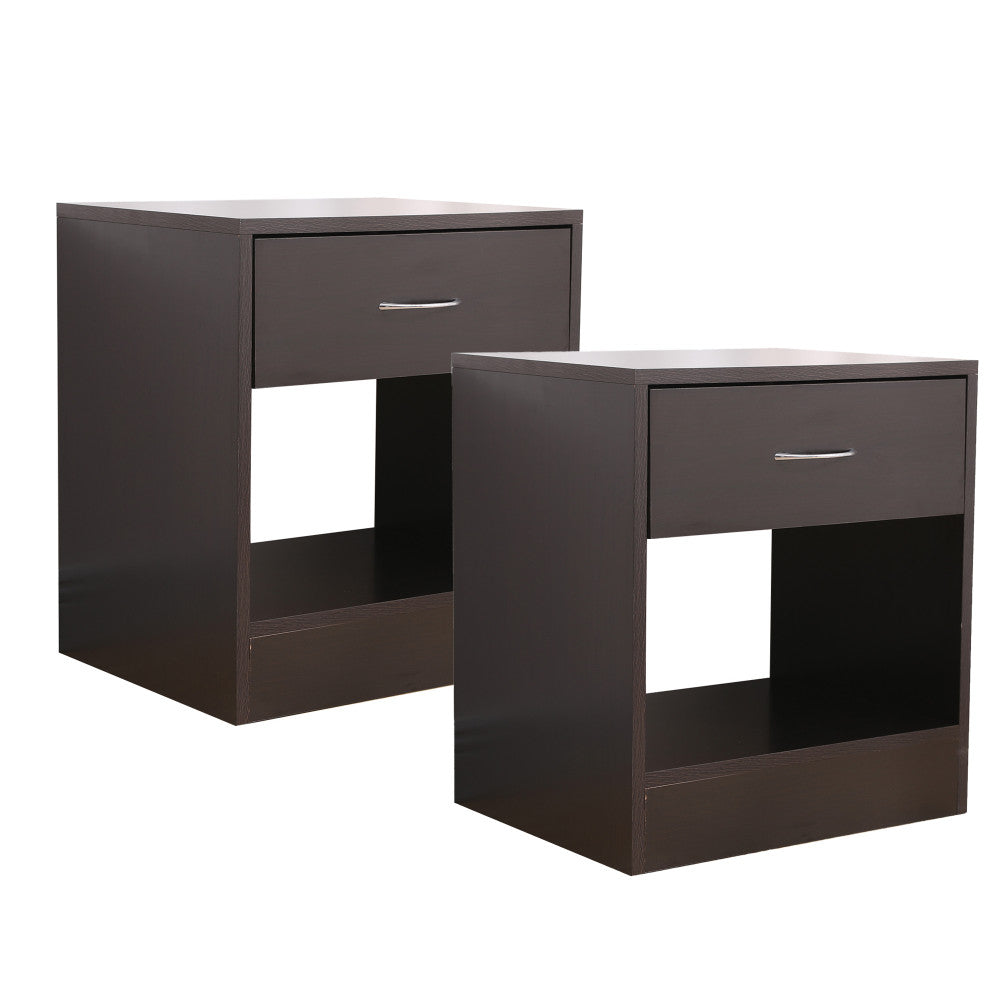 Bedside Table Nightstand With Drawer Set Of 2 Brown