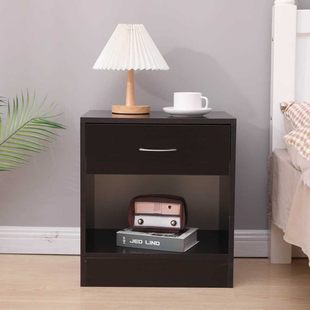 Bedside Table Nightstand With Drawer Set Of 2 Brown