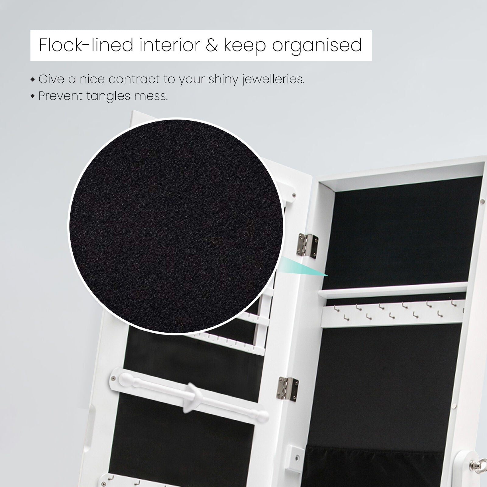 White/Black Mirror Jewellery Cabinet Lowe 146Cm Organiser 2 Drawers
