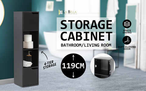 119Cm Black Bathroom Storage Cabinet Tall Slim