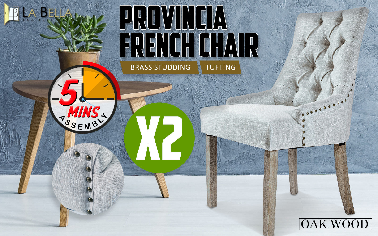 Kitchen & Dining Chairs - 2X French Provincial Dining Chair Oak Leg AMOUR GREY - photo 11