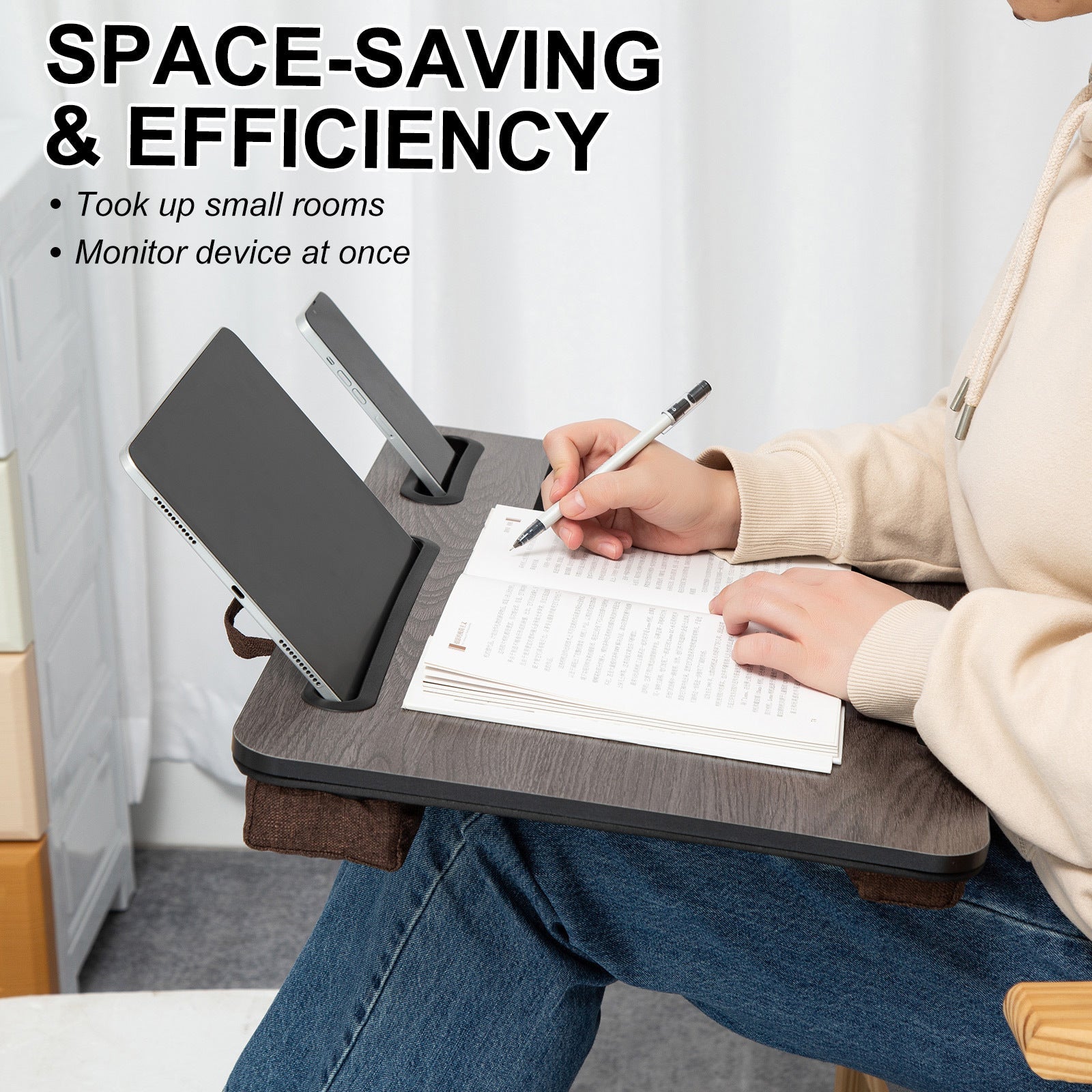 Iron Grey Oak Lap Desk Laptop Stand Cushioned Tray Phone Tablet Holder Mouse Pad | Tablets & Cases