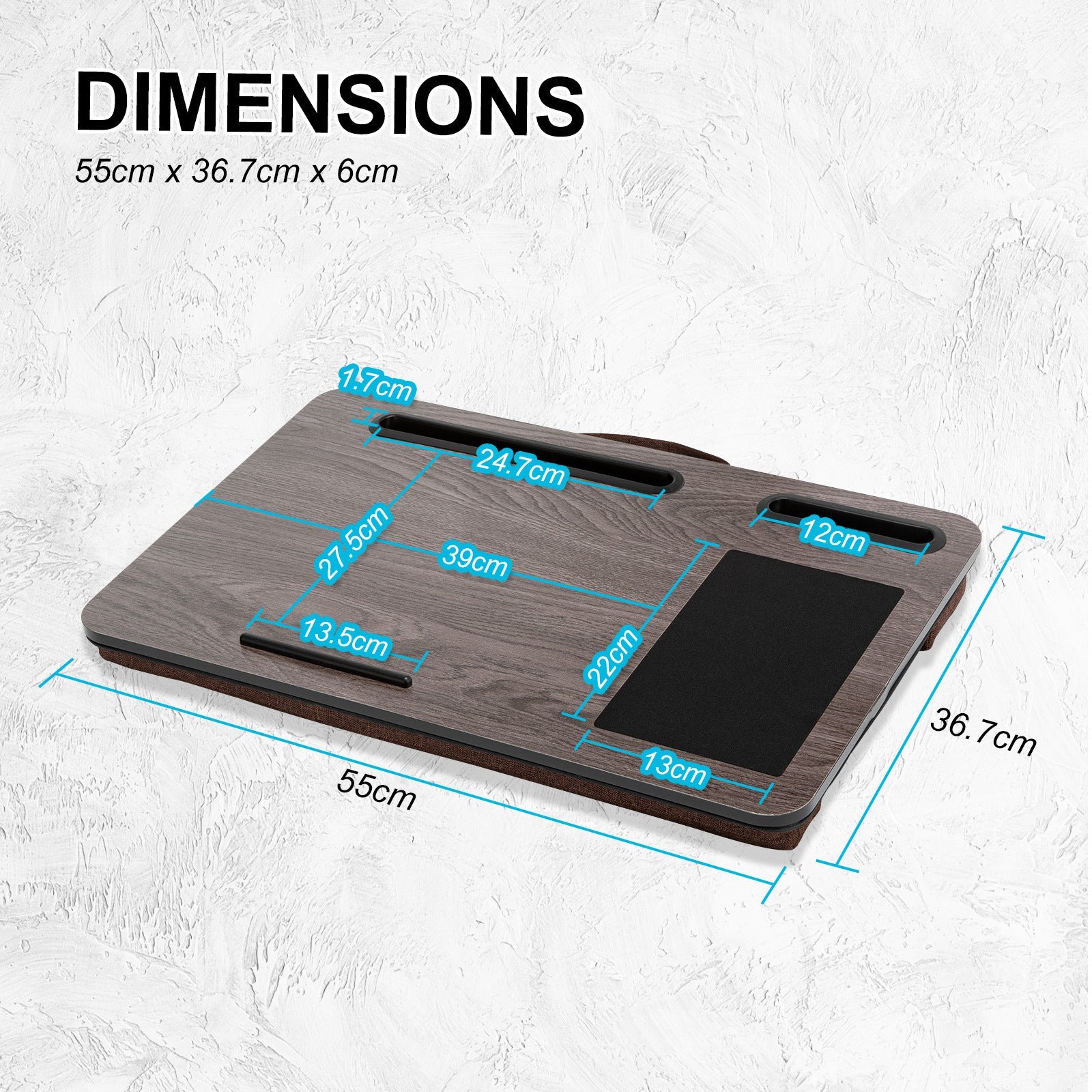 Iron Grey Oak Lap Desk Laptop Stand Cushioned Tray Phone Tablet Holder Mouse Pad, Lapdesk Mousepad
