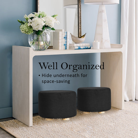 Ottomans & Footstools - 2X Fabric Ottoman Round Wooden Leg Foot Stool - BLACK