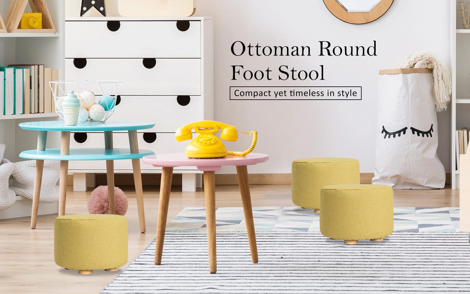 Fabric Ottoman Foot Stool Round 30x30x22cm