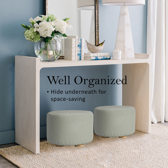 Ottomans & Footstools - Fabric Ottoman Round Wooden Leg Foot Stool - GREY