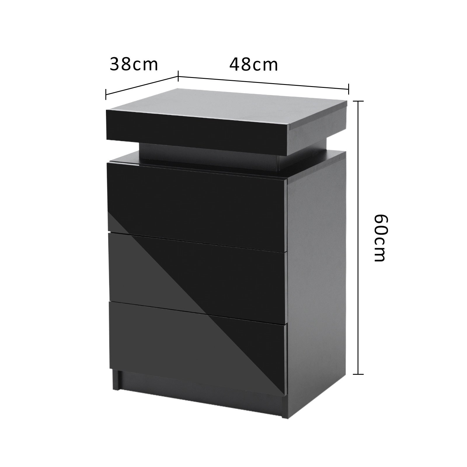 Radiant Nightstand: Led Gloss Glory Black/Oak/White
