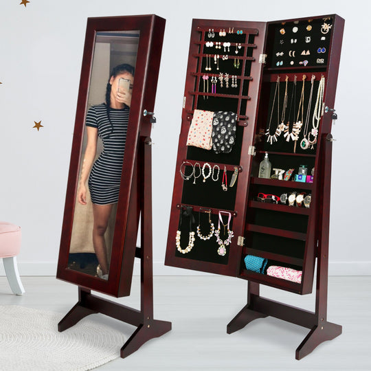 Walnut Mirror Jewellery Cabinet Luvo - 146CM