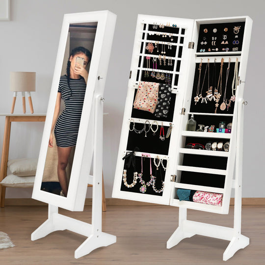 Mirror Jewellery Cabinet Storage Organiser LUVO 146cm WHITE, Makeup Organisation & Storage