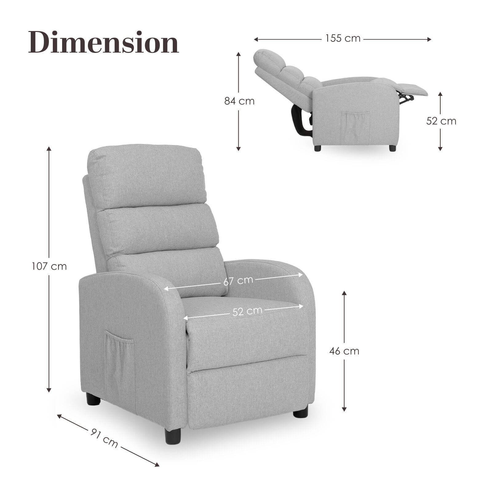 Grey Fabric Recliner Chair