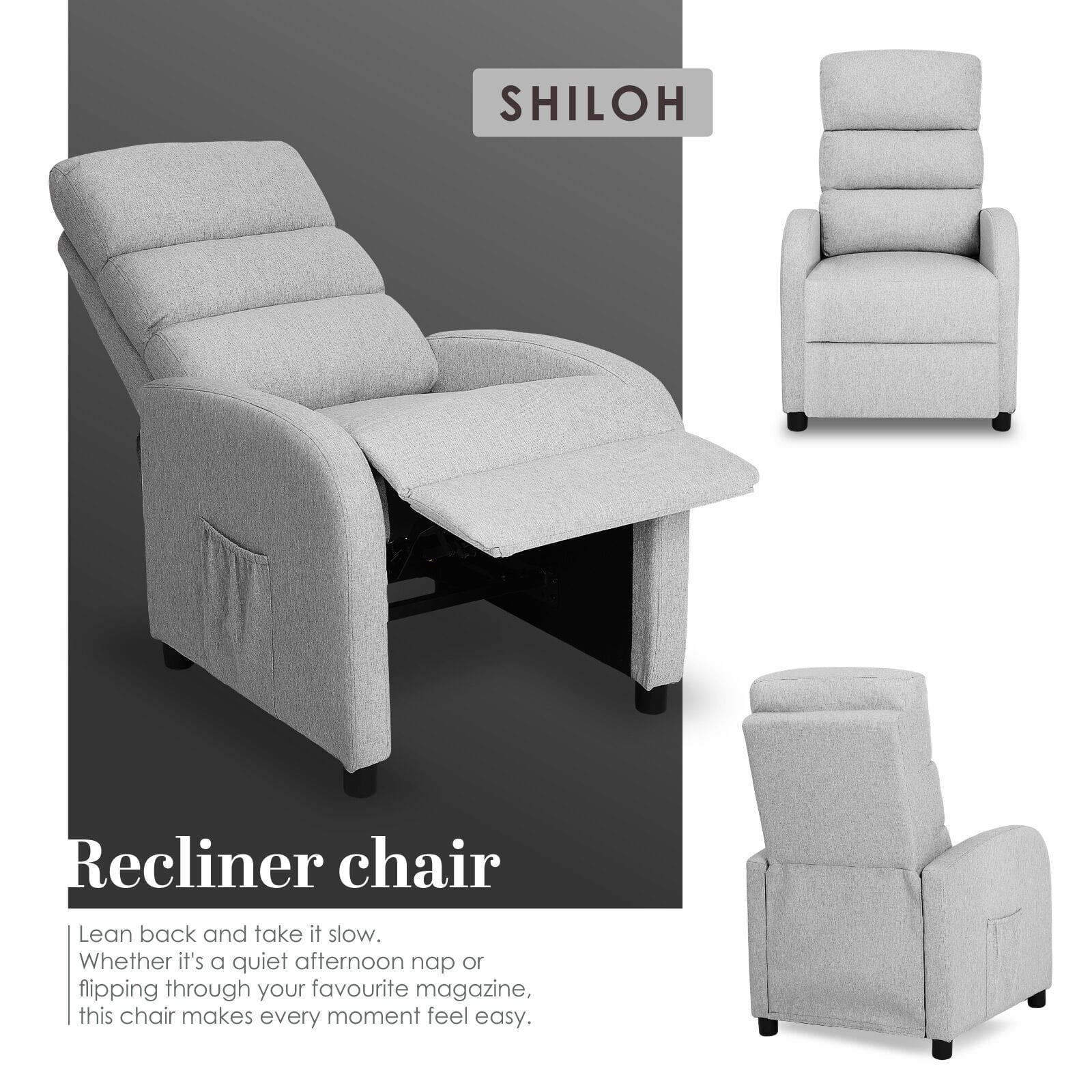 Grey Fabric Recliner Chair