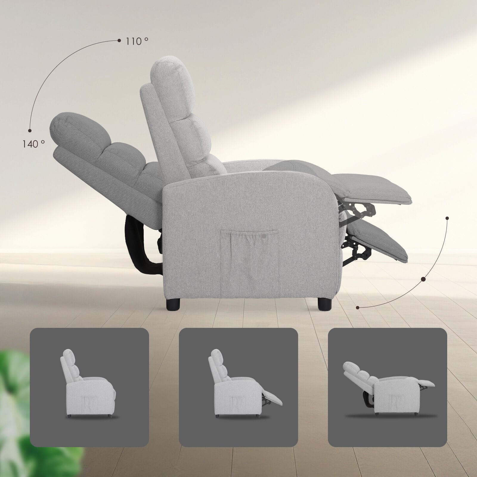 Grey Fabric Recliner Chair