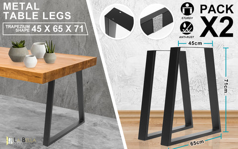 2 Set 45 X 65 X 71Cm Black Coffee Dining Table Legs Bench Trapezium Diy Steel Metal